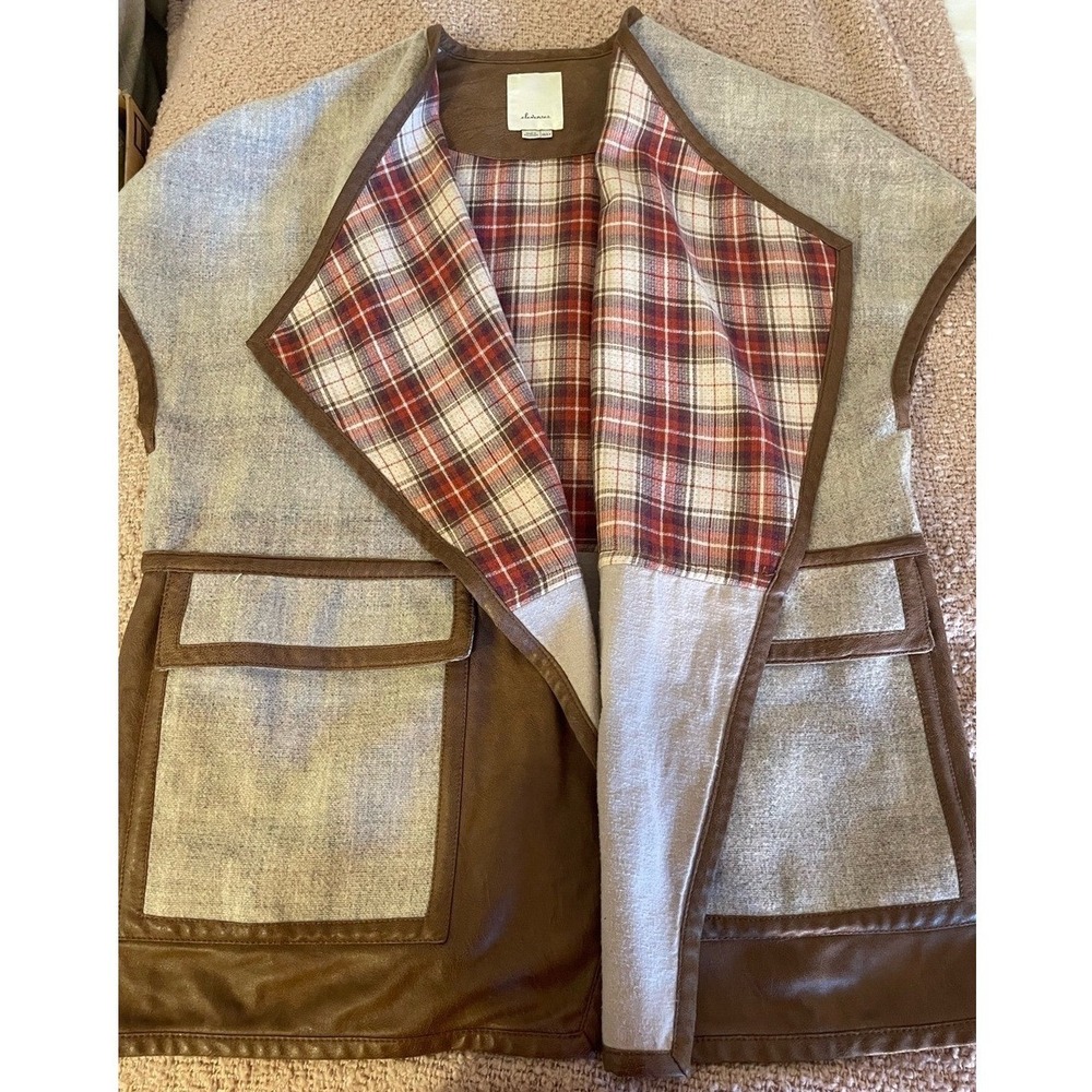 Anthropologie Elevenses Paisaje Cotton/Wool Plaid Draped Vest-Size XS/SP